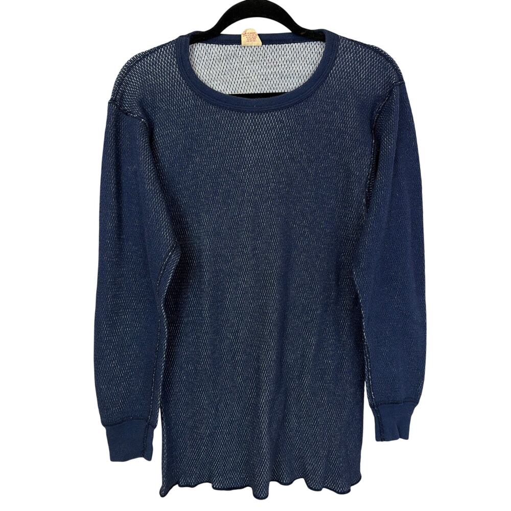 Vintage Made USA JE Morgans Blue Thermal Crewneck Shirt Super Johns Size LARGE